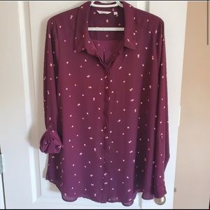 Reitmans Button Up Printed Long Sleeve Blouse